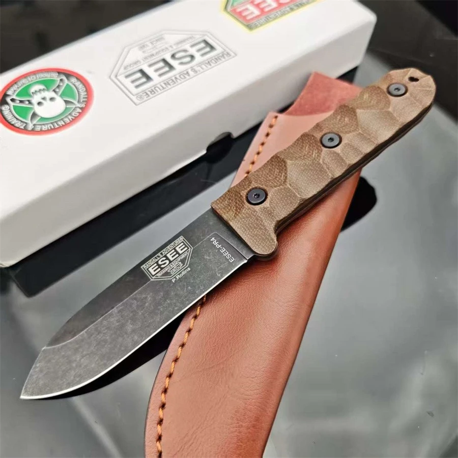 ES / EE PR4 Straight Knife D2 Blade Outdoor Hunting Sharp Cutting High Hardness Multi-functional with Sheath Knives Gift for Men