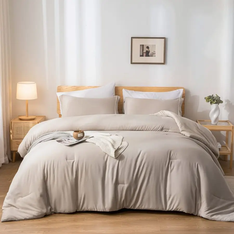 

Комплект постельного белья King Size из 7 предметов: одеяло цвета овсянки, мягкий пышный комплект для кровати King Size с простынями и наволочками.