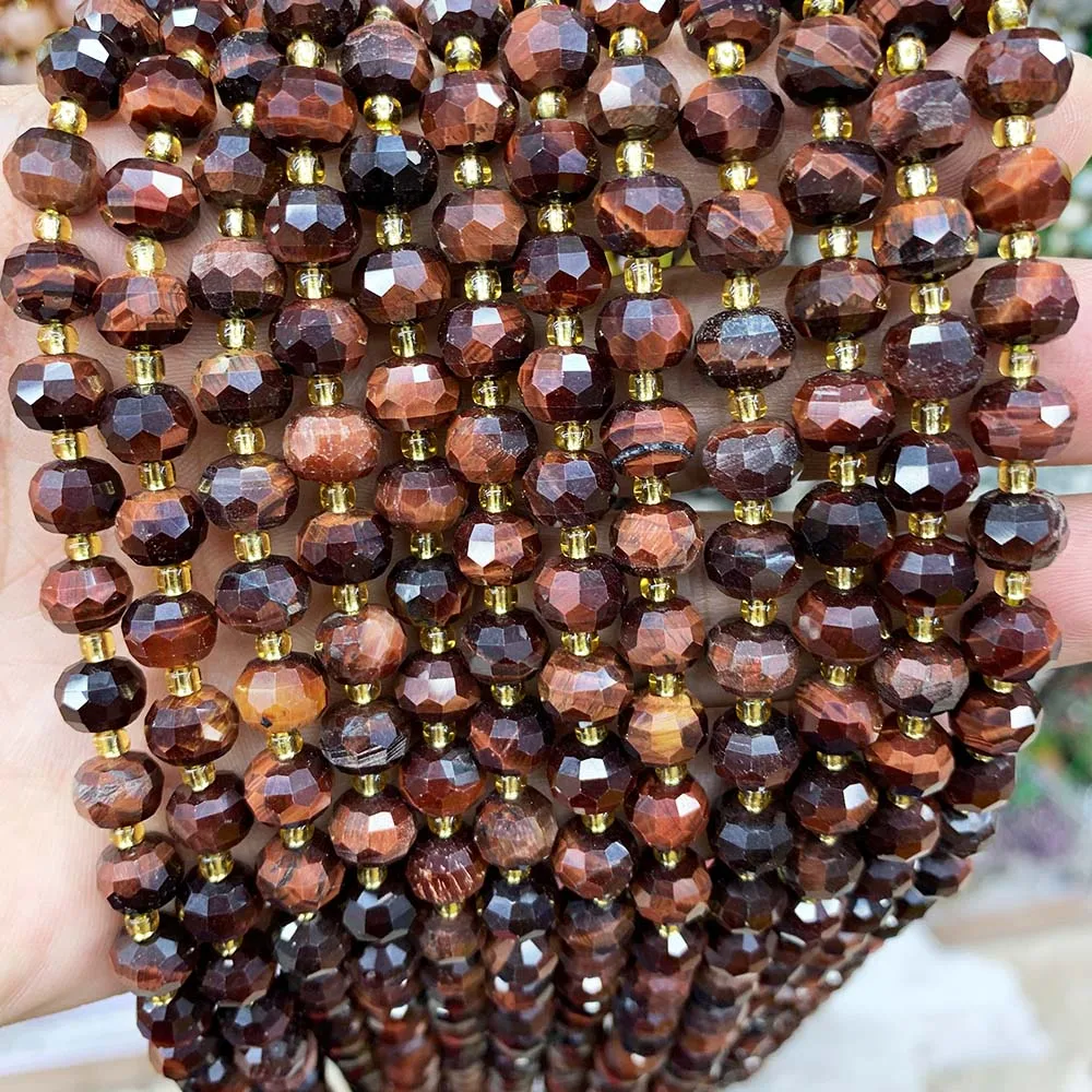 Natural Sunstone Abacus Beads 6x8mm Red Tiger Eye Spacer Strand Polished DIY Jewelry Making Accessories for Bracelets & Necklace