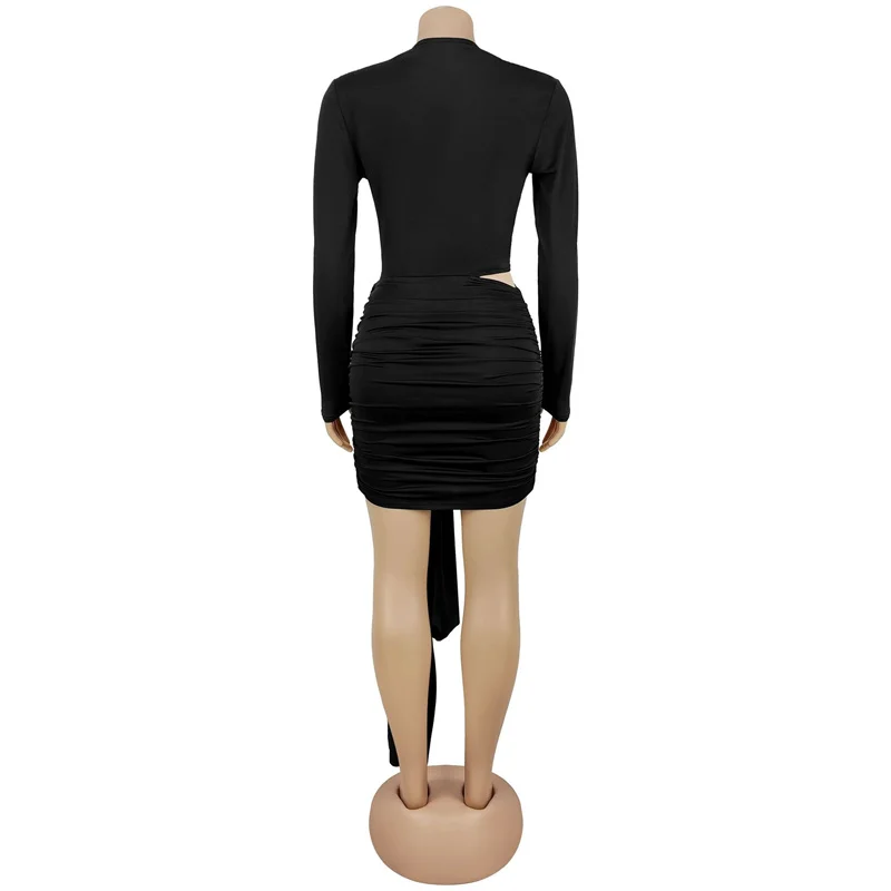 فساتين حفلات صغيرة مثيرة بأكمام طويلة ورقبة على شكل V عميقة مع شريط طويل للنساء مكشكشة موديل 2025 فستان للنوادي الليلية باللون الأسود والأبيض #6