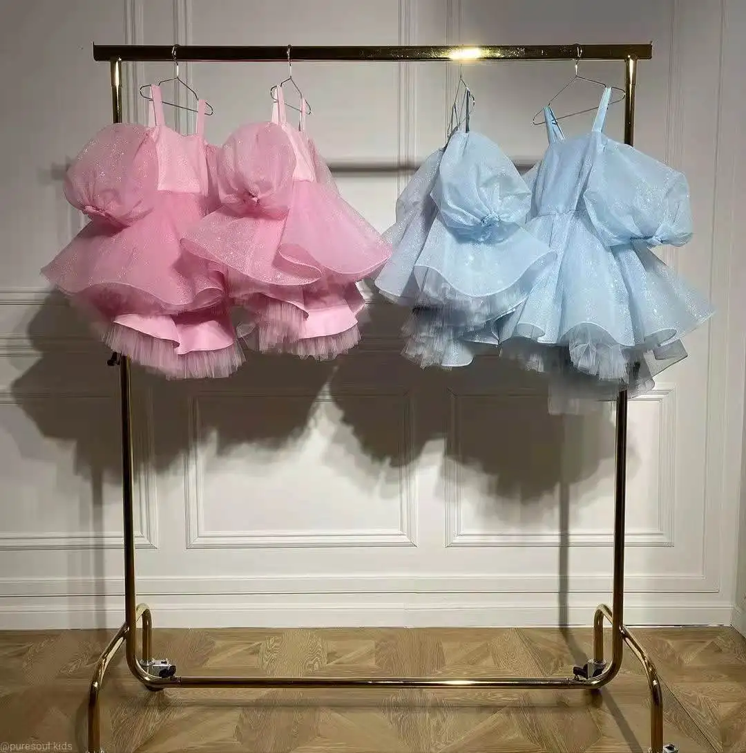 Vestido de fiesta de lentejuelas bonito rosa, vestidos de princesa, vestidos de tul con flores para niña, vestido de primera comunión para niña, vestidos de cumpleaños para niños