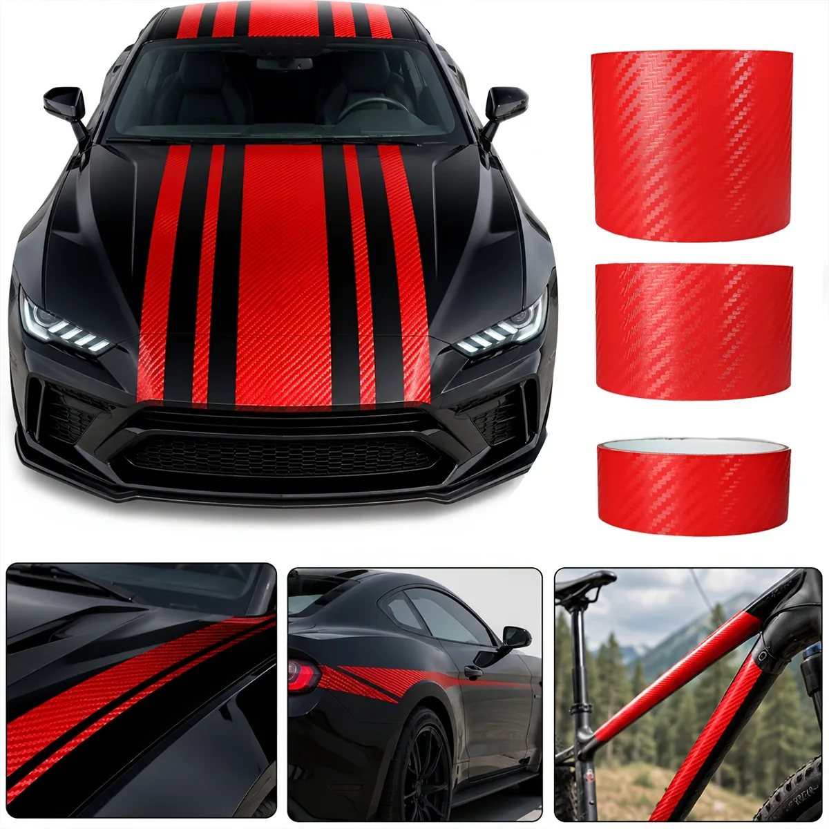 Car Door Edge Anti-Scratch Tape Red 3D Nano Carbon Fiber Waterproof  Universal Side Mirror Protector Strip Film