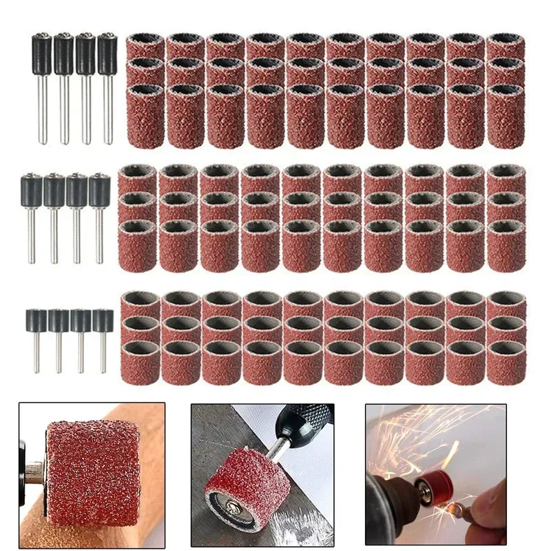 80 120 180Grit Sanding Drums Kit Sanding Band 1/2 3/8 1/4Inch Sand Mandrels Fit for Nail Drill Rotary Abrasive Tools Sand Paper