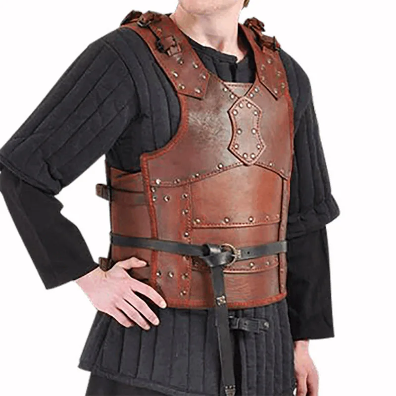 Medieval Viking Leather Vest Armor Larp Knight Warrior Costume Men's Roman Archer Steampunk Tabard Coat Cosplay Outfit For Adult