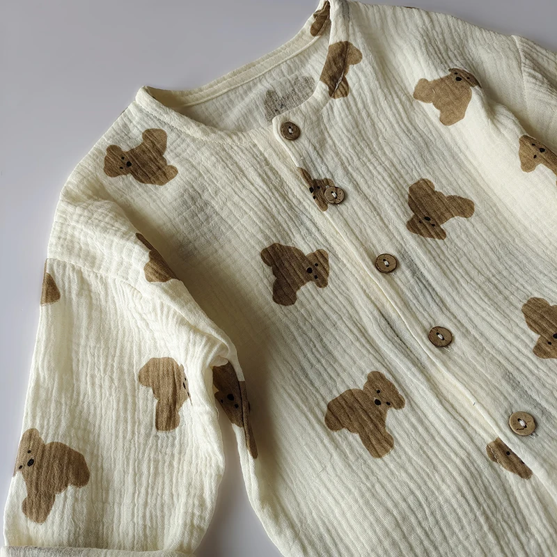 2pcs new Kids Clothing Set Newborn Bear Print Design Long sleeved cardigan tops and pants Organic Cotton Boys Girls Clothes Sets