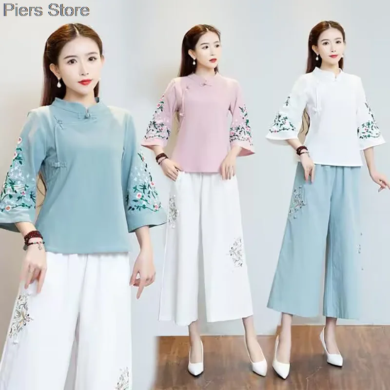 2024chinese style traitional hanfu blouse autumn spring jacquard traditional qipao lady long sleeve cheongsam hanfu blouse