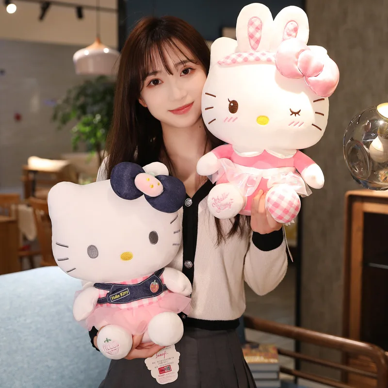 Cute Hello Kitty Pink Plush Stuffed Toys Anime Cartoon Plushie Doll Soft Stuffed Pillow Toys for Children Birthday Xmas Gifts