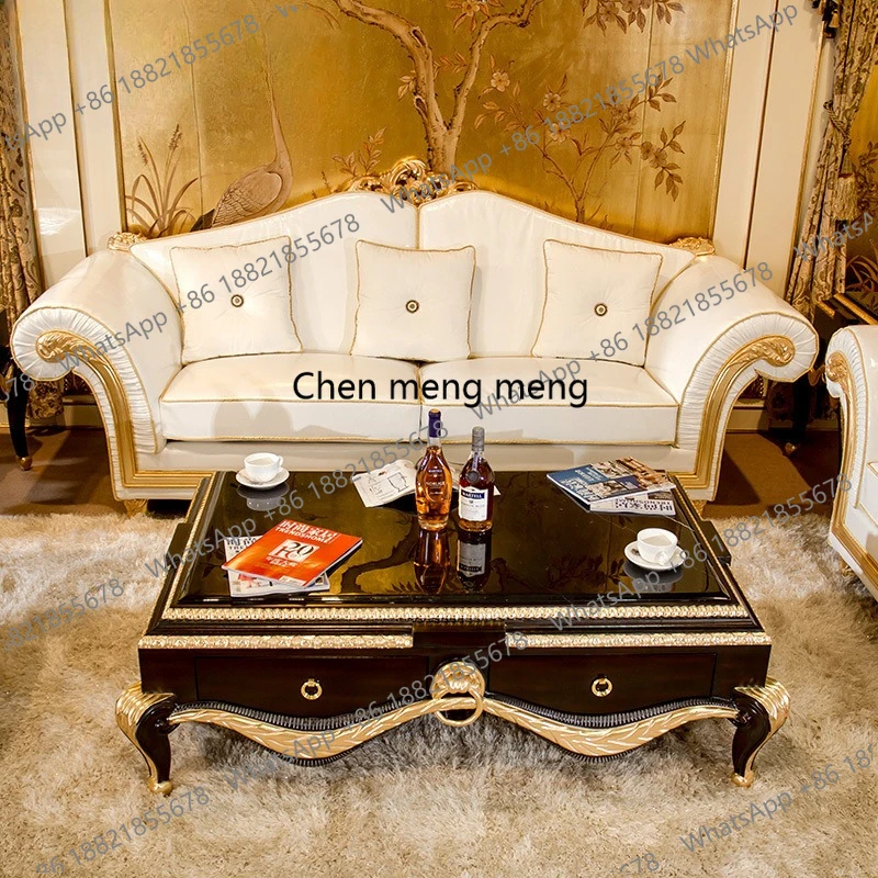 

Мебель для гостиной: большой диван-комбинация из массива дерева с резьбой и кожаной отделкой, трехместный диван.