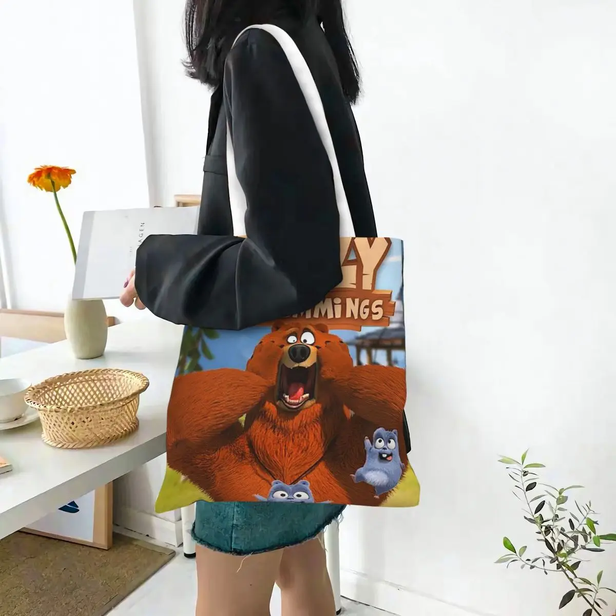 Animation Grizzy And The Lemmings Cartoon Anime Shopping Bags Canvas The Tote Bag Folding Ladies Shoulder Tote Travel Handbag