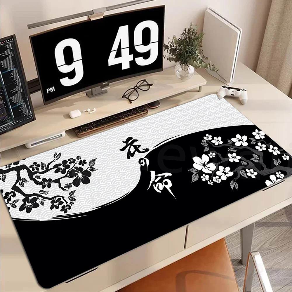 80x30cm Mouse Mat Large Sakura Cherry Blossom Mouse Pad Gamer Black and White Mousepad Office Rubber DeskMat Game Keyboard Pads