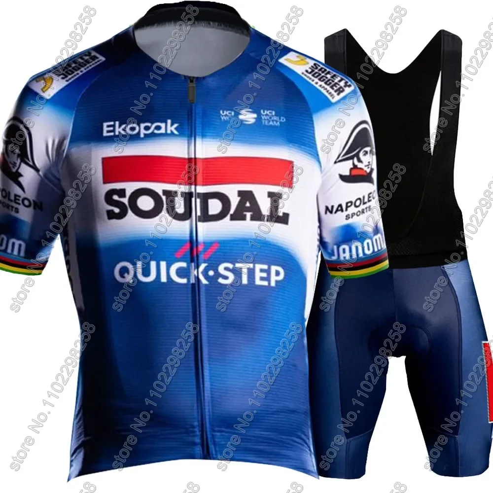 France Tour Soudal Quick Step 2024 Cycling Jersey World Champion Set Men Cycling Clothing Road Bike Shirt Suit Bicycle Bib Pants