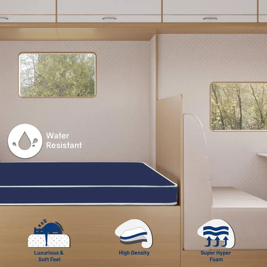 4インチ中程度の硬さの耐水性フォームビニールマットレス、お手入れ簡単、快適でノイズフリー、72 x 30、ブルー