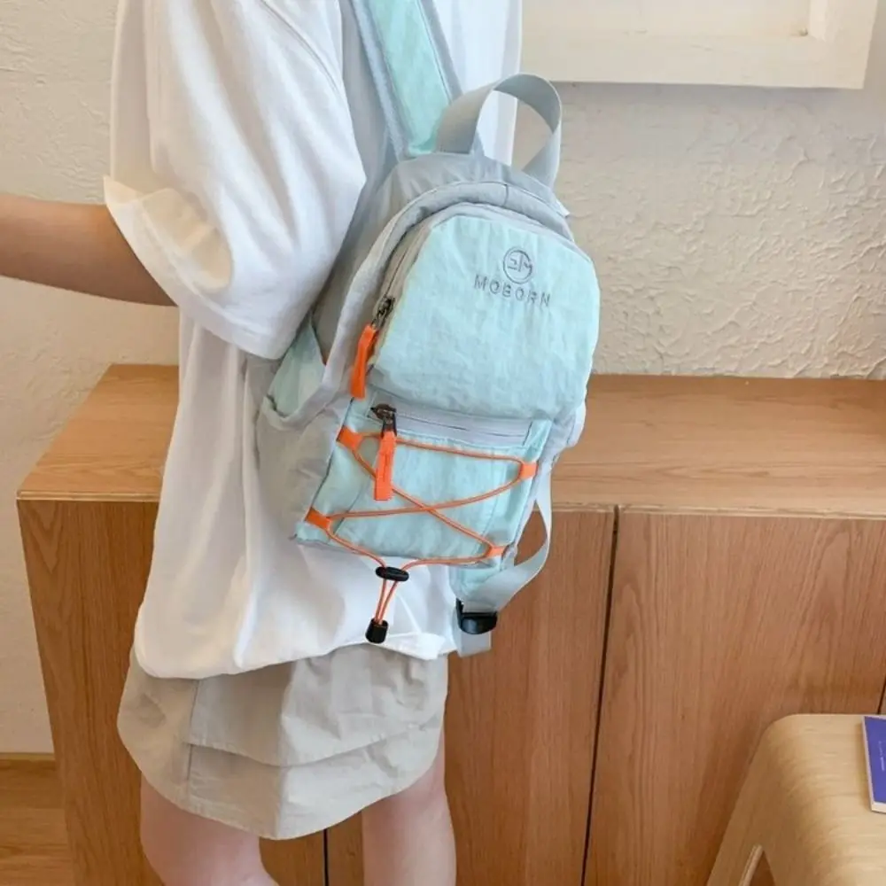 

Korean Style Outdoor Drawstring Backpack Sports Solid Color Travel Nylon Backpack Commute Large Capacity Hiking Shoulder Bag