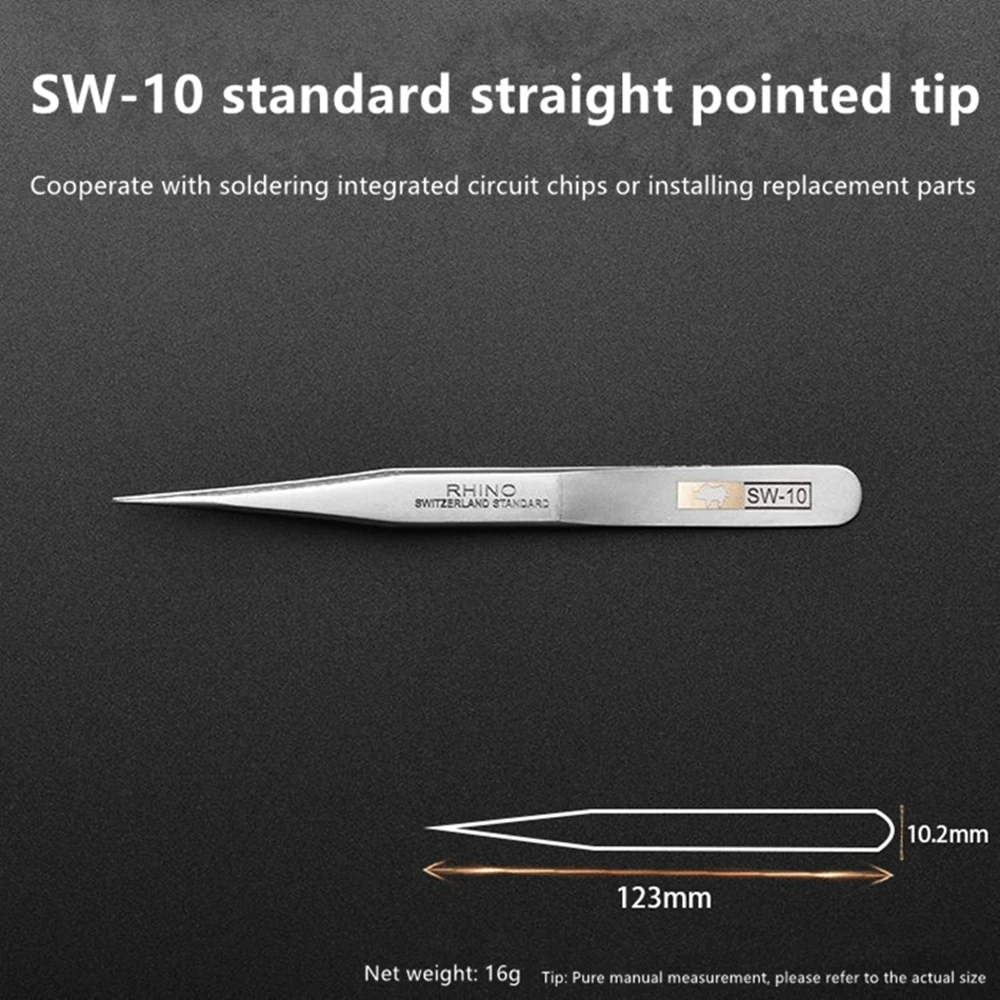 Japanese Rhino SW Series Tweezers Anti-Magnetic Anti-Acid Frosted Precision Straight Elbow Forceps