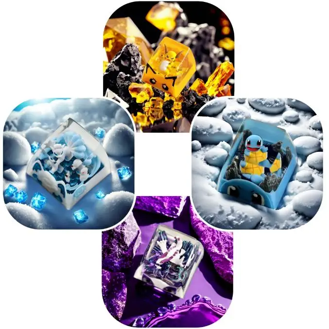 

PTCG Pokemon Keycap Mechanical Keyboard ResinTransparent Stereoscopic Keycap Squirtle Lugia Vulpix Raichu Keycap Wave 22