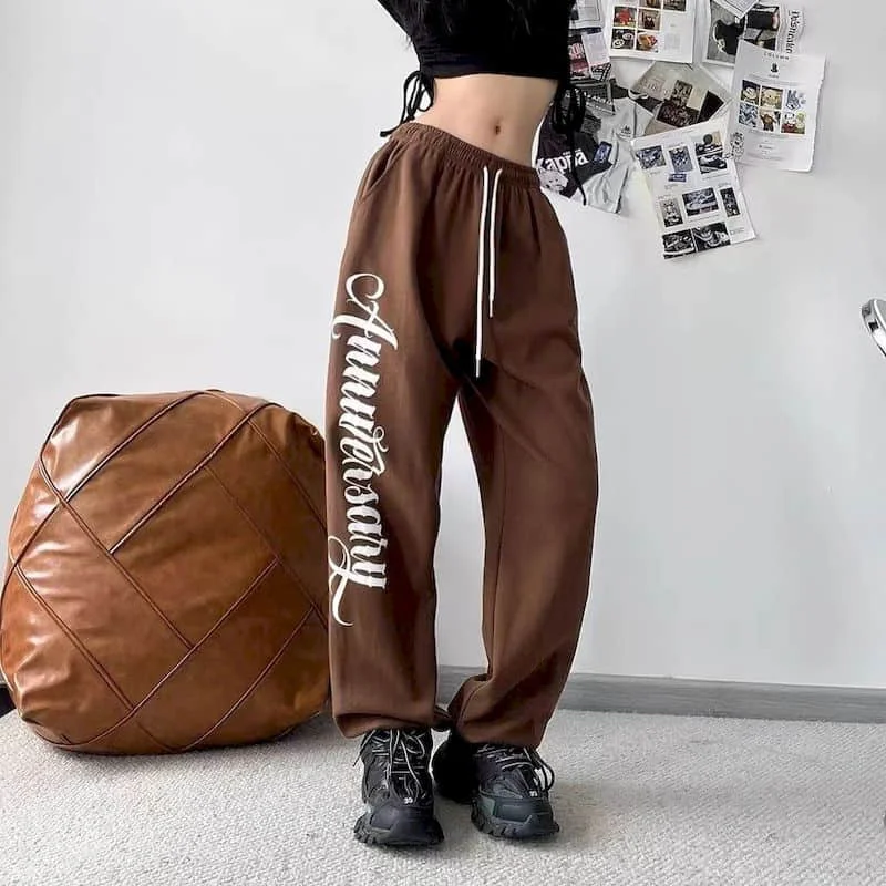 Vrouwen Broek Bruine Hiphop Losse Joggingbroek Hoge Taille Rechte Broek Koreaanse Stijl Streetwear Vrouwen Kleding Y 2K Kleding