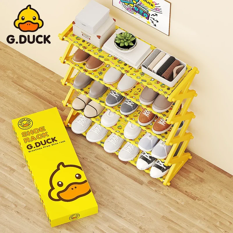 

X-type small yellow duck models simple multi-tier shoe rack assembly shoe cabinet four layer five non-woven shelves