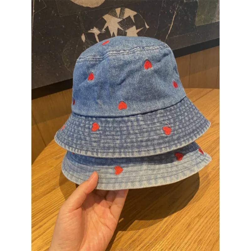 Spring and Summer Hat Women's Foldable Embroidery Love Jean Fisherman Hat Women's Fashionable Retro Retro Versatile Face-Showing