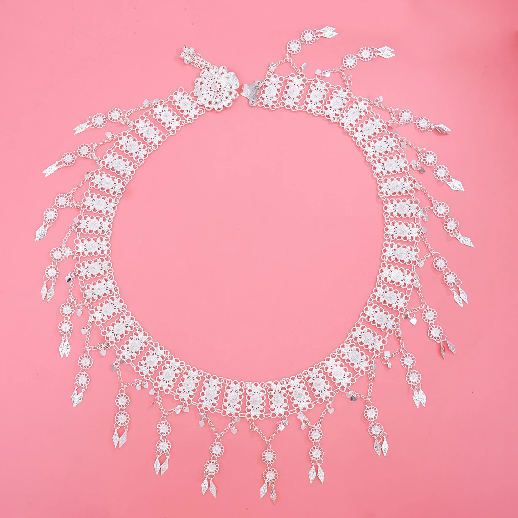 Bohemian Silver Hollow Flower Geometry Tassel Waist Chain Belly Dance India Thai Turkey Kurdish Female Ethnic Jewelry Accessory