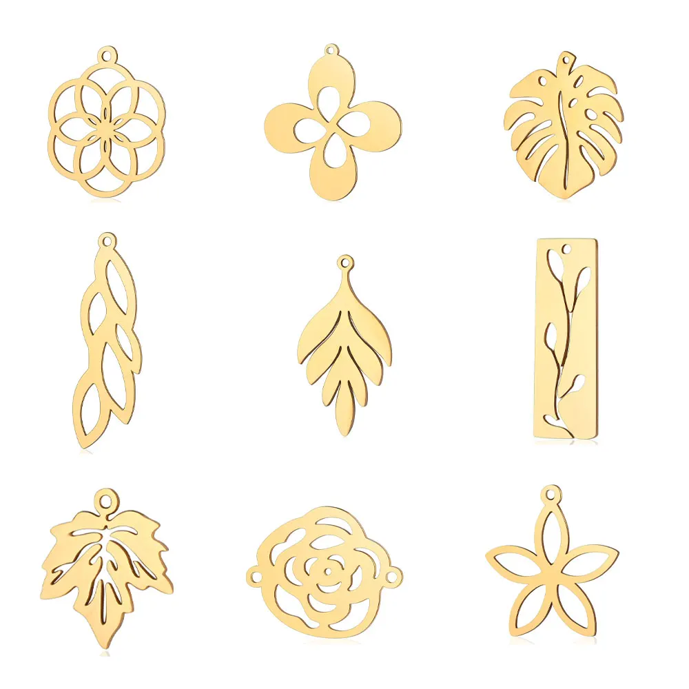 5pcs/lot Stainless Steel Flower DIY Charm Pendant Wholesale Geometry Leaf Jewelry Findings Necklace Earring Making Top Quality