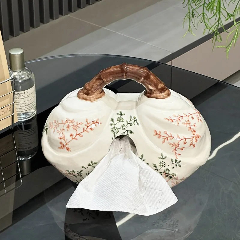 Floral Pattern Tissue Box Ceramic Napkin Holder Creative Desktop Ornament for Living Room Coffee Table Home Decor