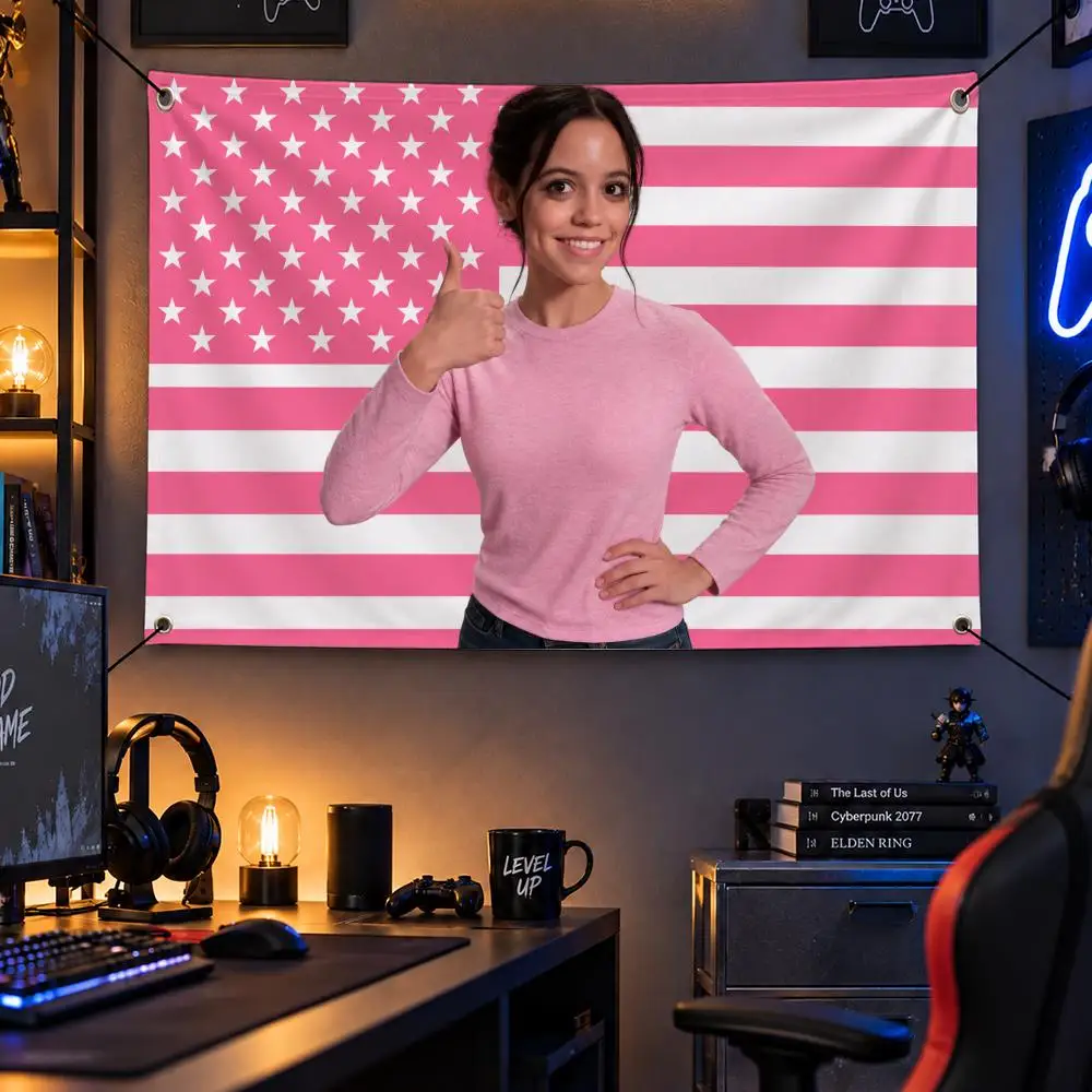 Actor J-Jenna Ortega Flags Personalized Flag Room Dorm Camping Picnic Garage Bar Indoor Outdoor Wall Decor