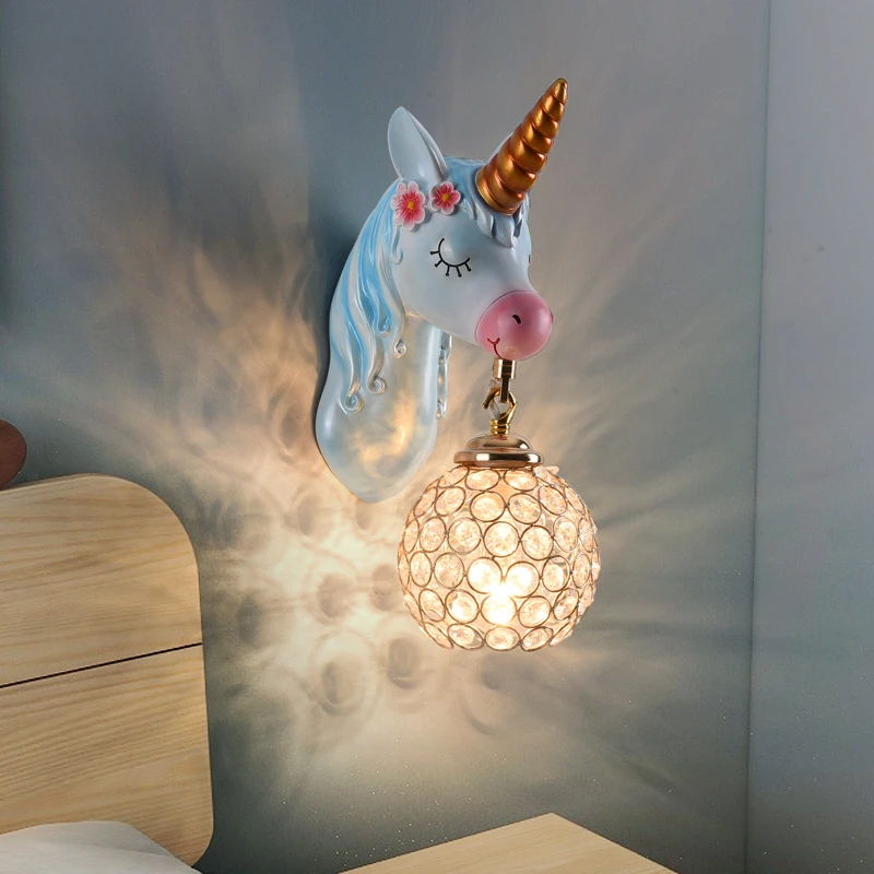 Cute Unicorn Wall Lamp for Bedroom Living Room Decoration Led Wall Sconce Children's Room Indoor Lighting Bathroom Mirror Lights