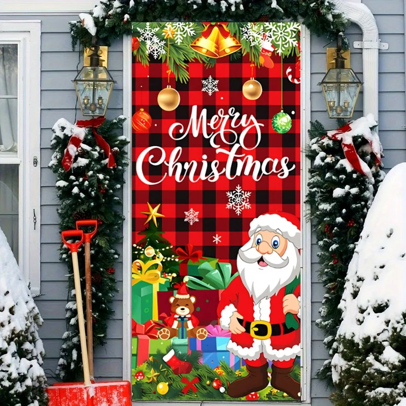 Christmas Door Cover,For Christmas Party, Family Holiday Gathering, Porch, Entryway, Farmhouse Home Decor, Store Window Display.