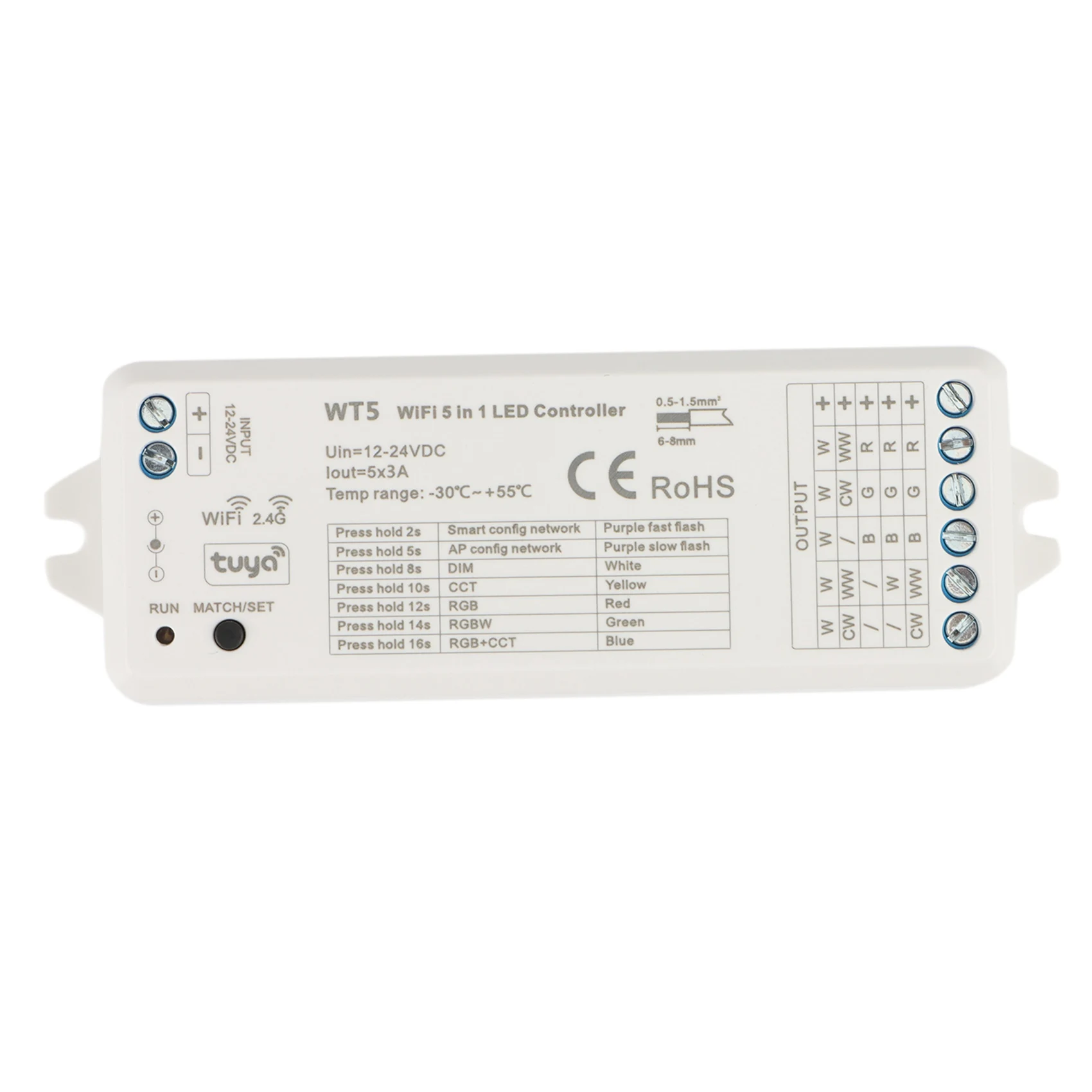 Tuya pengontrol LED 5 in 1 Dimmer CCT RGB RGBW RGBWW Strip Smart Life Wifi 2.4G RF pengendali jarak jauh 12-24v WT5