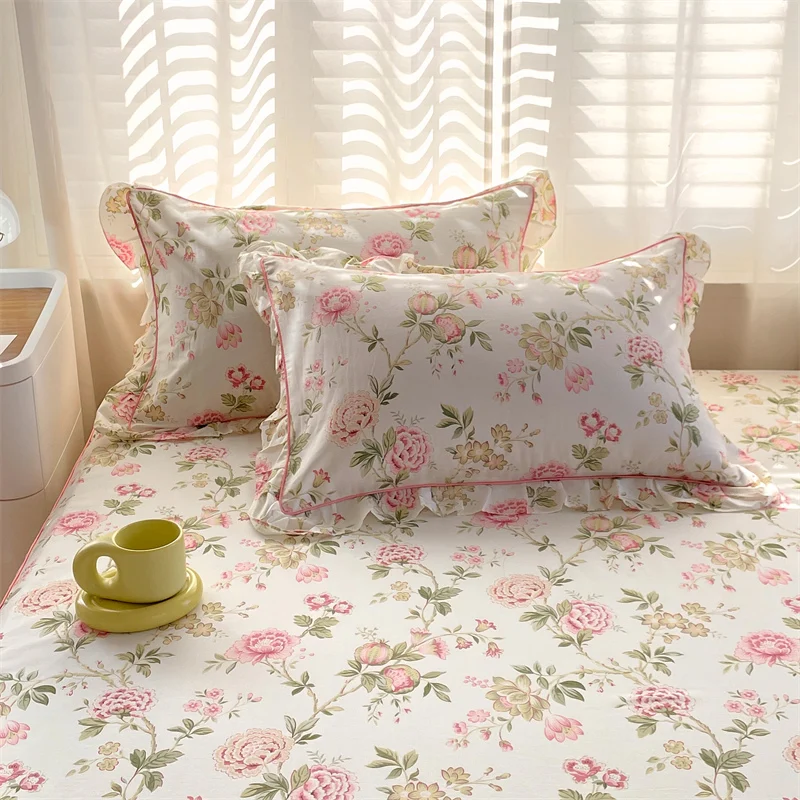 

100% Cotton 2pcs Pillowcases With Ruffles 48x74cm Sizes Cushion Cover for Bed Floral Style Adults Kids Pillowslip 베개커버