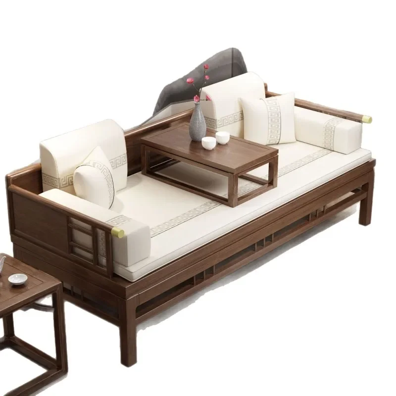 New Chinese Solid Wood Arhat Bed Sofa Walnut Elm Modern Simple Minimalist Wind Wabi Sansi Wind