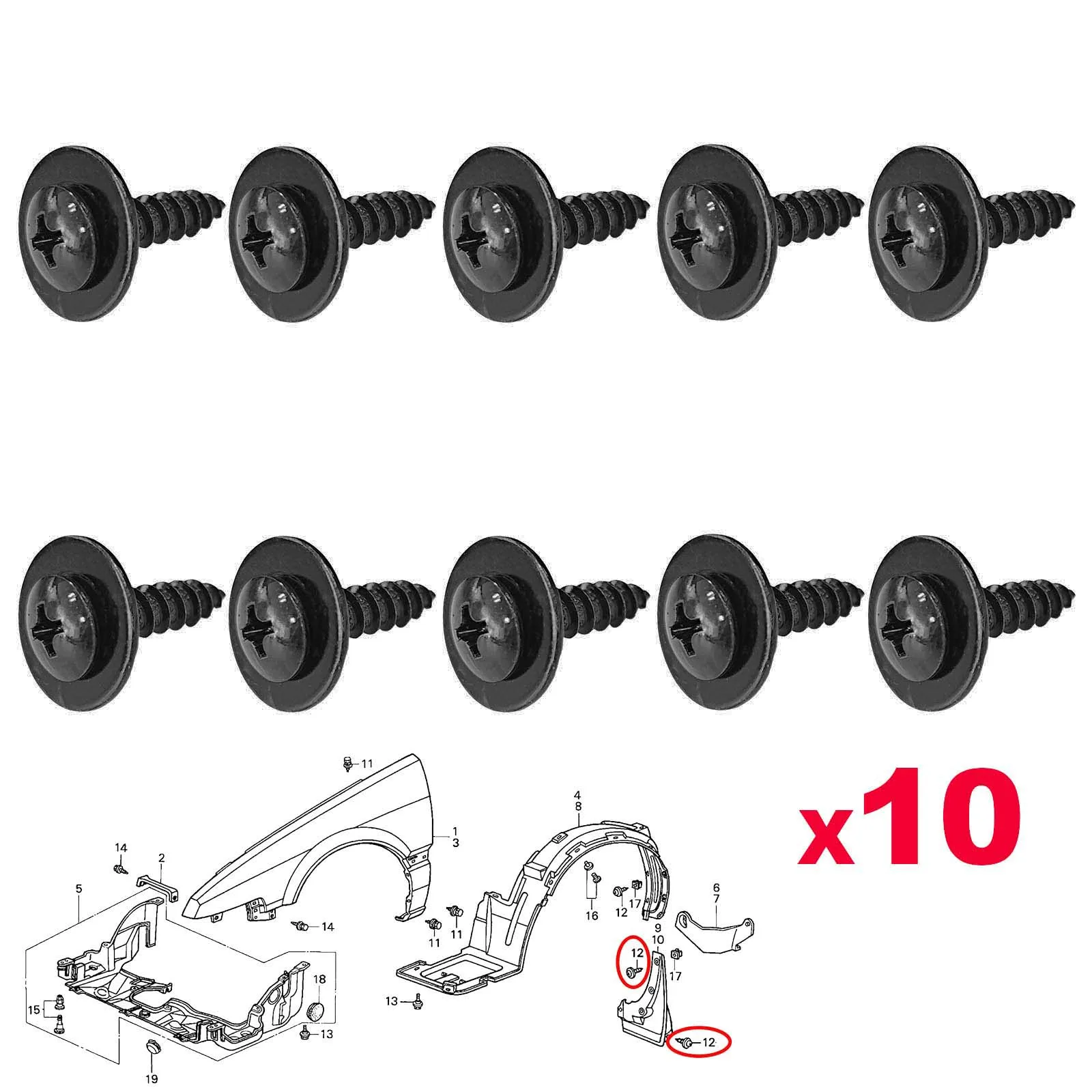 10 Uds. Forro de arco de rueda ala interior embellecedor guardabarros protector contra salpicaduras tornillos de rosca para Honda Accord Civic CR-V Element 90114-SZ3-000