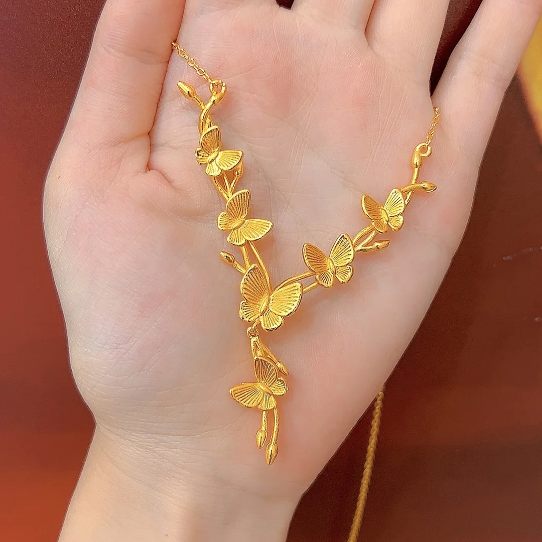 

Luxury 24K 9999 Pure Gold real gold Women's April Butterfly Necklace