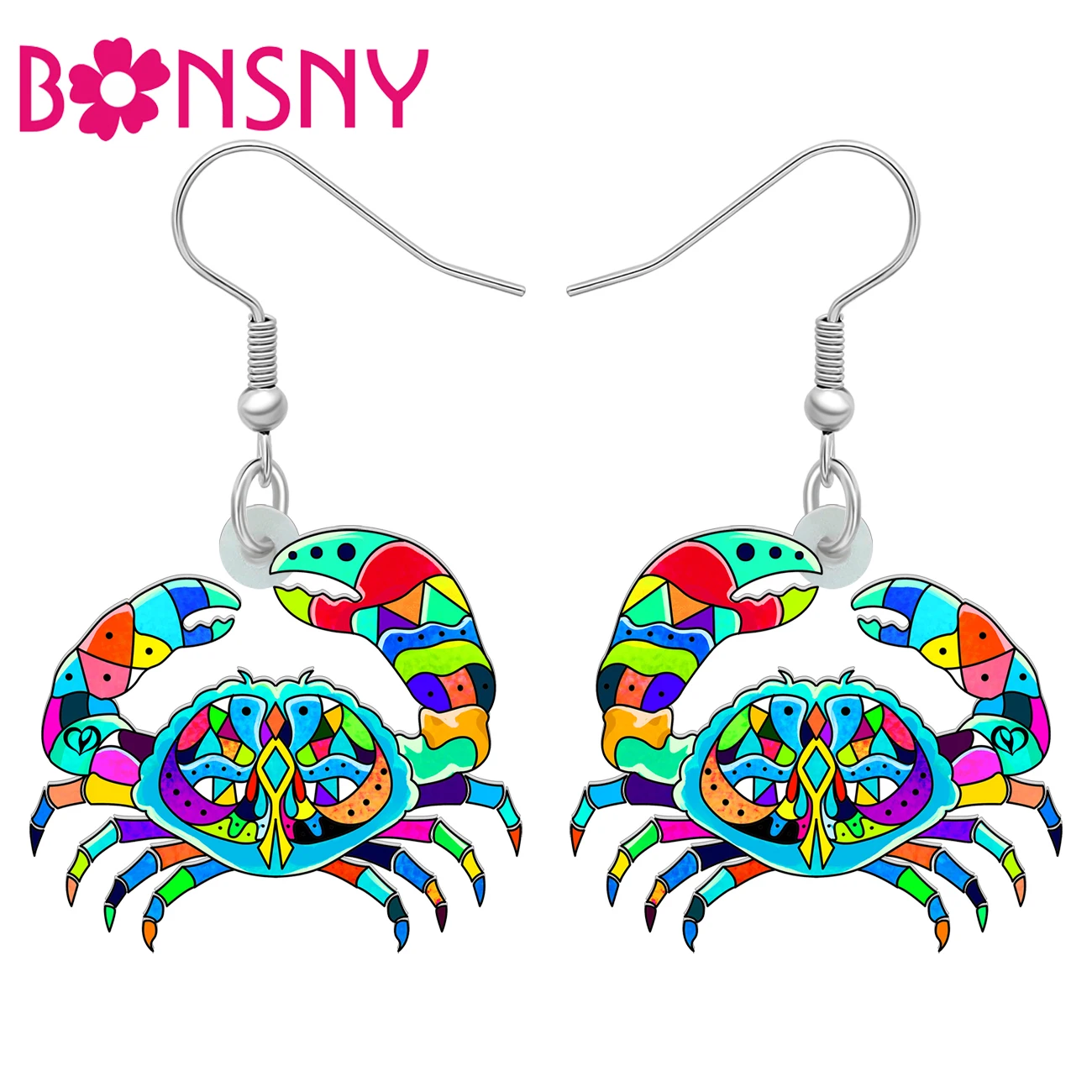 BONSNY Acrylic Floral Crab Earrings Cartoon Ocean Beach Animals Dangle Jewelry Charms Gifts For Women Girls Lightweight BONSNY Acrylic Floral Crab Earrings Cartoon Ocean Beach Animals Dangle Jewelry Charms Gifts For Women Girls Lightweight