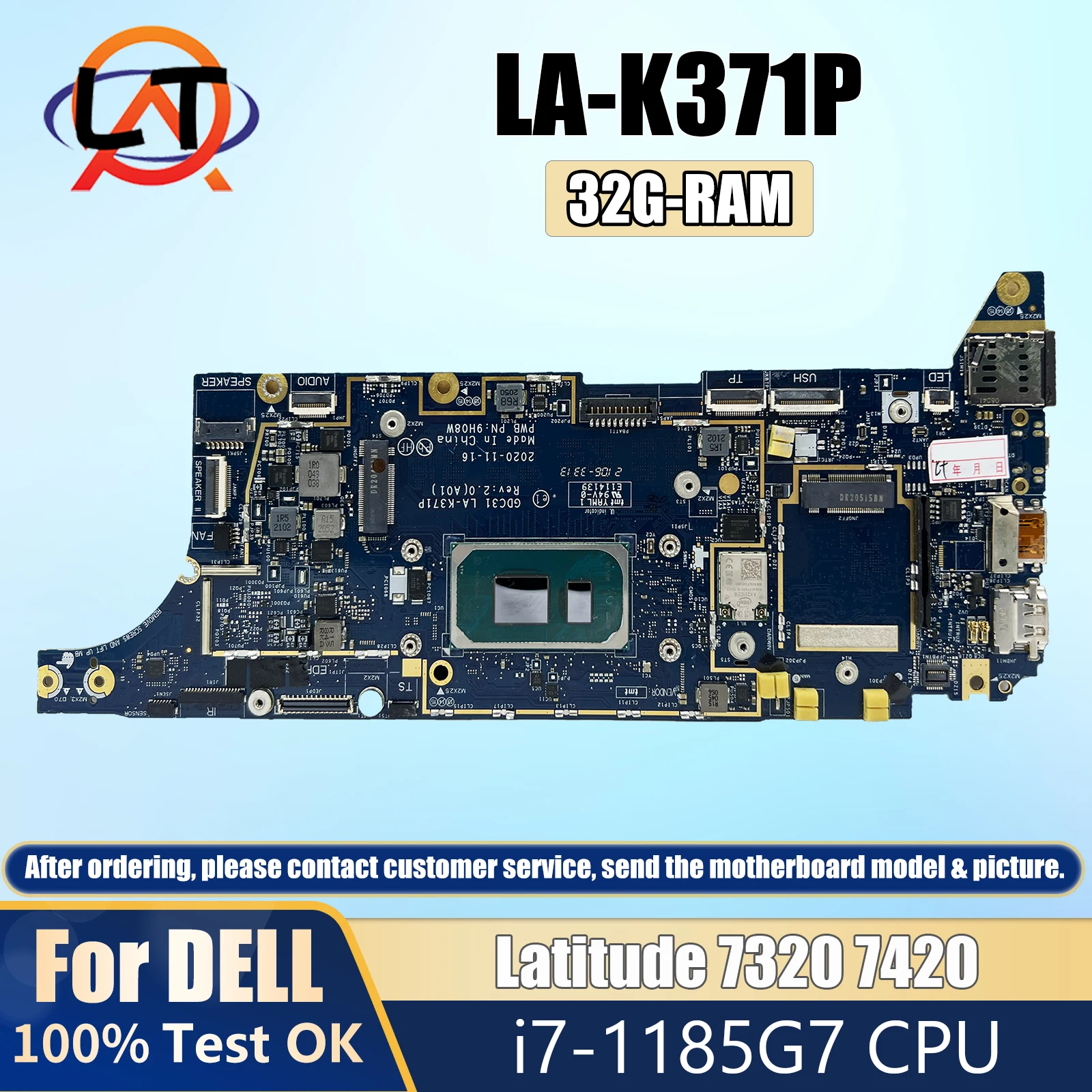 Para Dell Latitude 7320 7420, placa base para ordenador portátil, LA-K371P 0YWWPP 0XNWXV 0PKK8F 0KND83 con placa base para ordenador portátil de CPU i7-1185G7