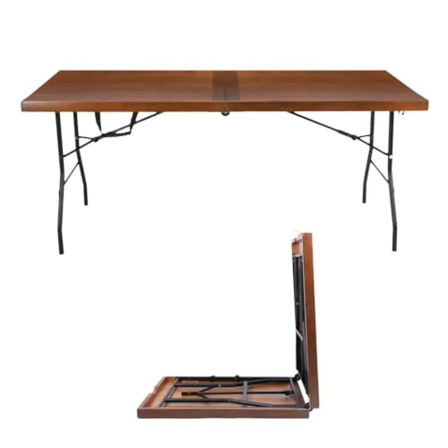 

6ft Wooden Folding Table for Dinner, Conference or Picnic - Walnut, Portable Sturdy Lightweight Foldable Table with Handle, 6 F