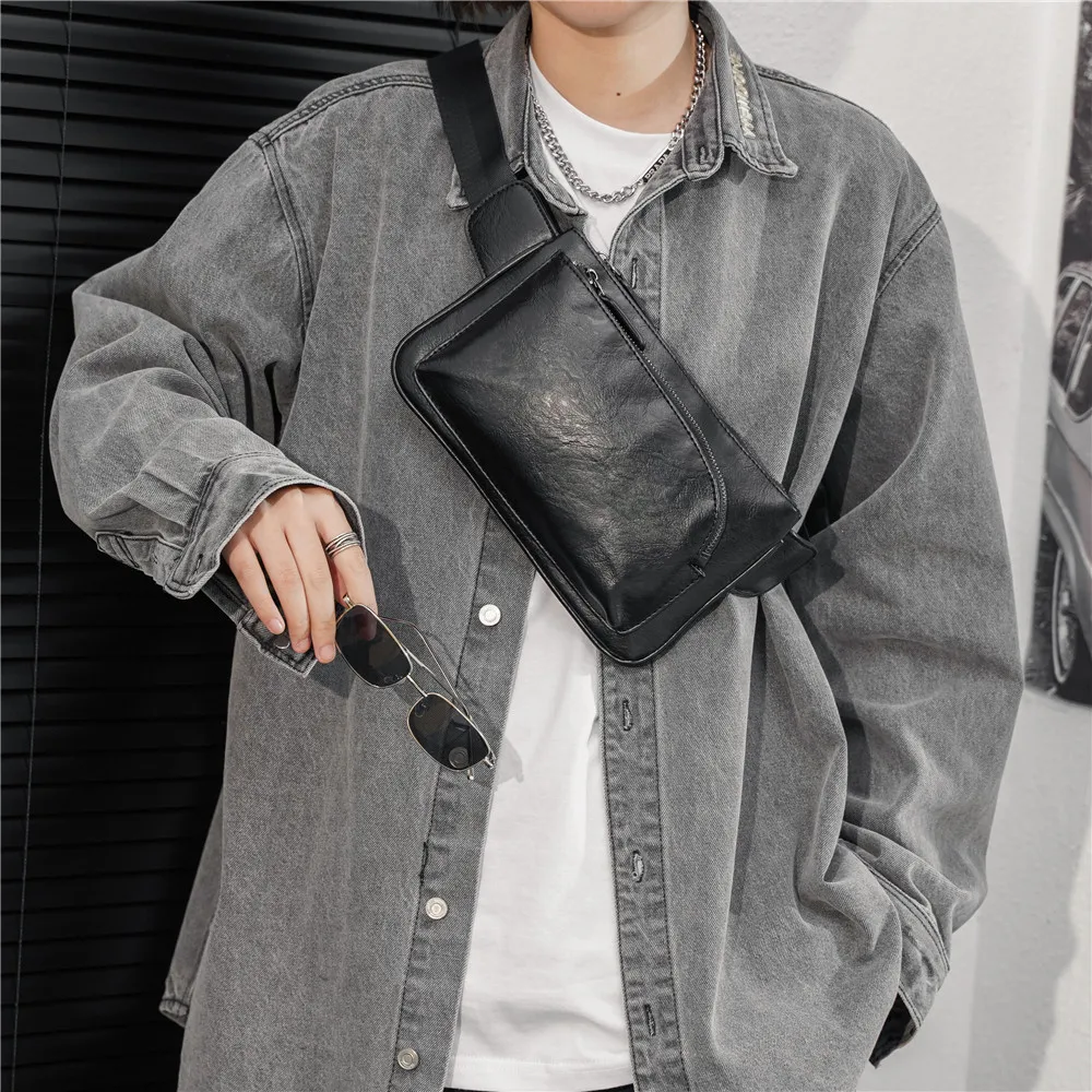 

Men's pu leather chest bag, multi-functional mobile phone collection, multi-purpose square cash register work portable waist bag