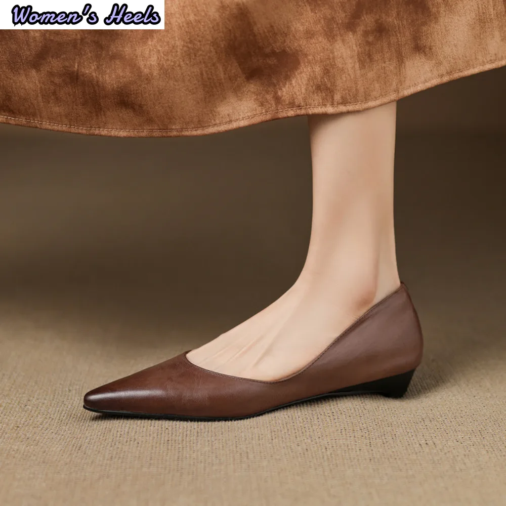 French Elegant Low Heel Pointed Toe Shallow Mouth Leather Work Commuter Shoes New Style