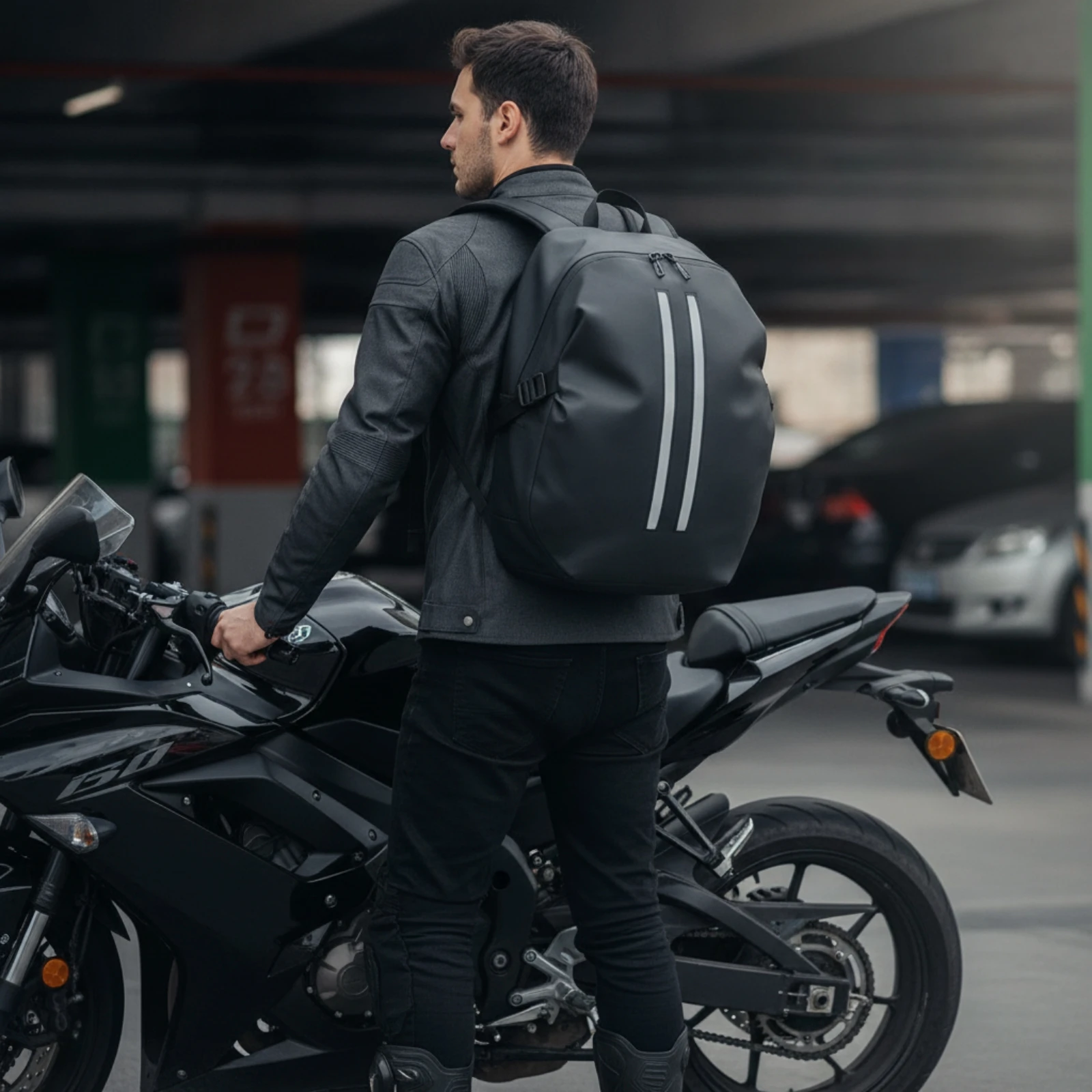 Motorcycle Backpack with Helmet Holder Reflective Motorcycle Riding Pack Storage Bag Double-Shoulder Large Capacity