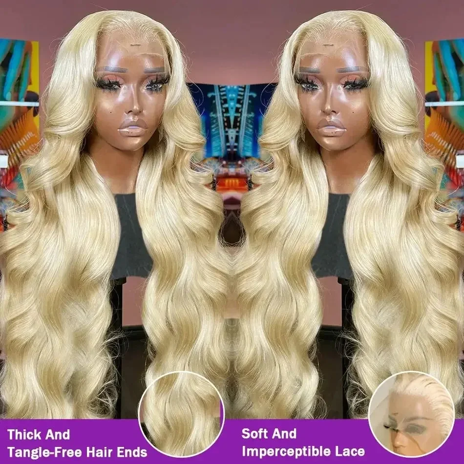 Wig frontal renda hd 613 13x6 wig rambut manusia gelombang tubuh pirang untuk pilihan wanita wig Brasil pra pencabutan dijual