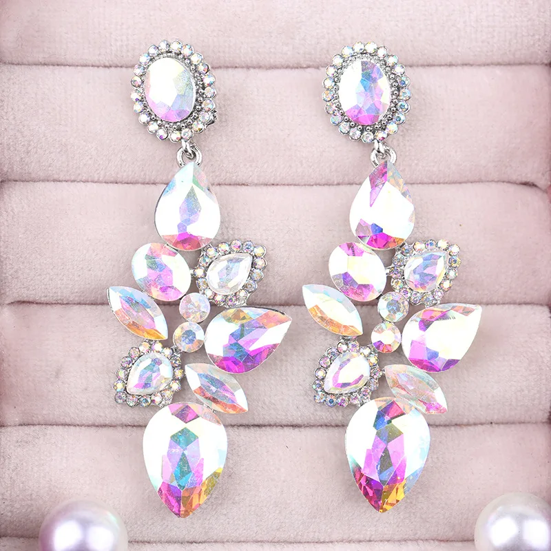 Fashion Diamond Earrings Women's Temperament Water Drop Earrings Foreign Trade Rhinestone Earrings Fast Sale
