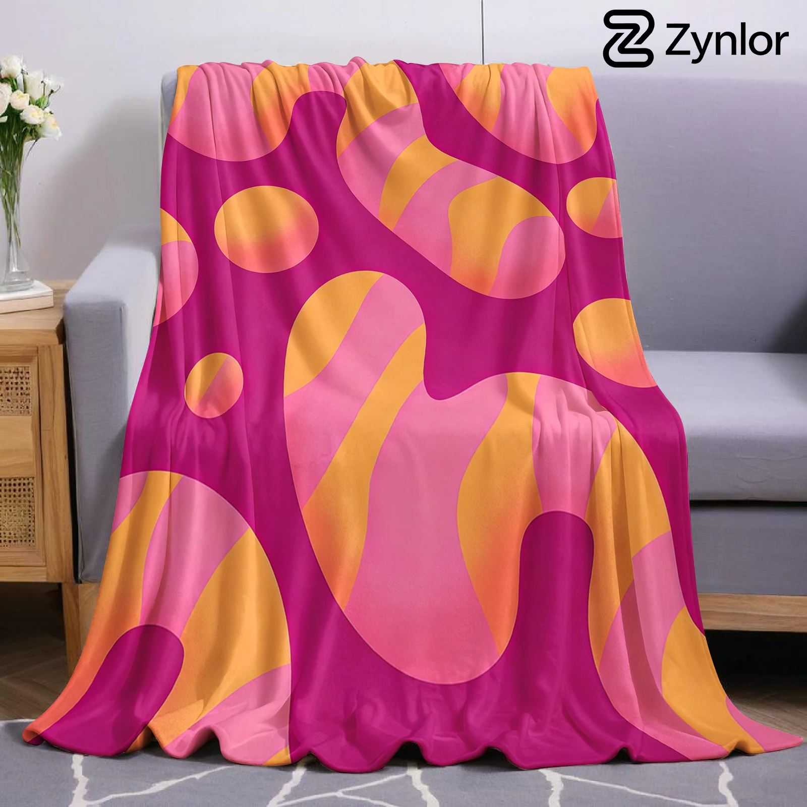 Pink Orange Candy Lightweight Microfiber Flannel Blanket Soft Warm Cozy Throw All Season for Bed Sofa Office Travel Gift