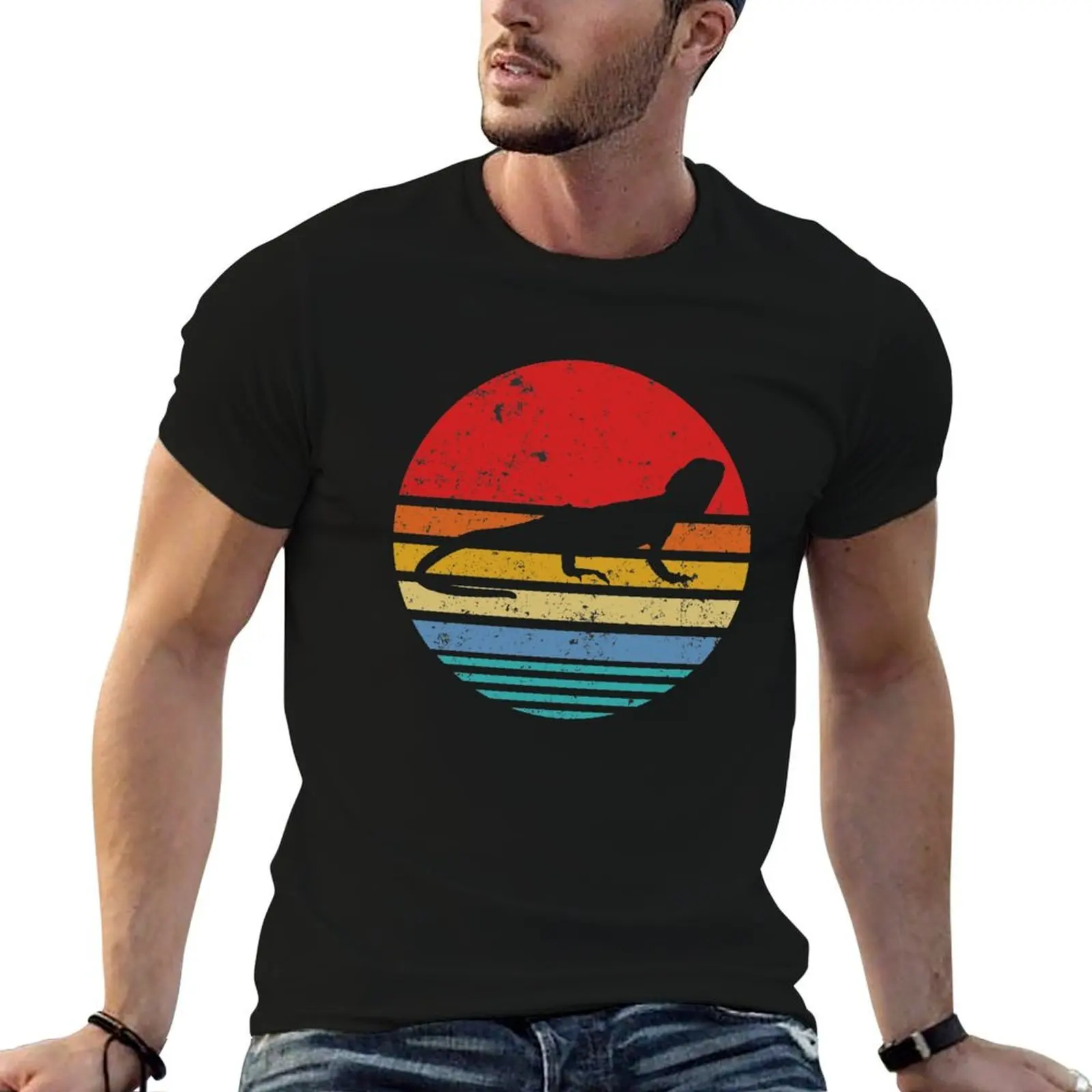 Bearded Dragon Retro Sunset Distressed Lizard T-Shirt heavyweights funny meme t-shirts t shirts for men