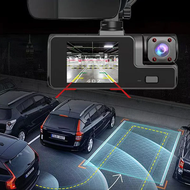 1080P 3 Channel Dash Cam Front and Rear Cabin Recording, 2.0
