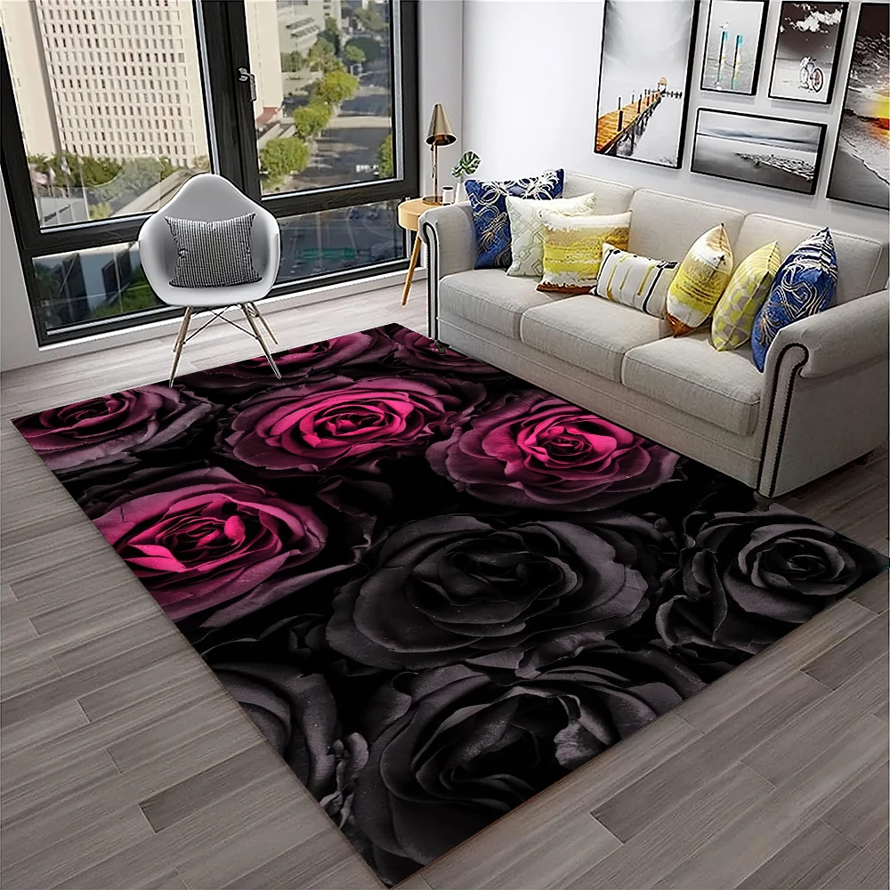 Nordic Love Rose Flowers Daisy  Carpet Rug for Home Living Room Bedroom Sofa Doormat Decor,kids Play Area Rug Non-slip Floor Mat