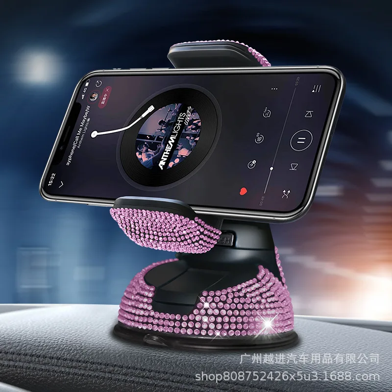 Diamond-encrusted car mobile phone holder, hot diamond dual-function trend navigation bracket, car suction cup rotating bracket