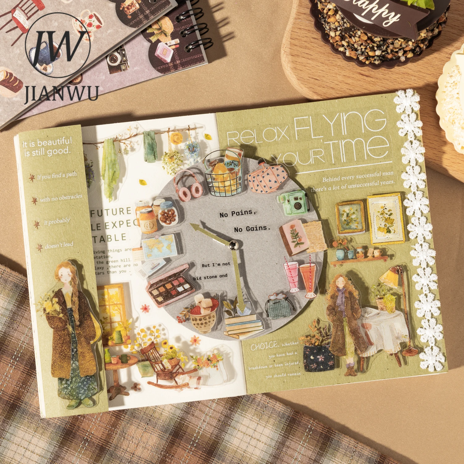 JIANWU Dream Pursuit Life Series Vintage Flower Character Landscape Material Collage PET Sticker Creative Journal Stationery view 5