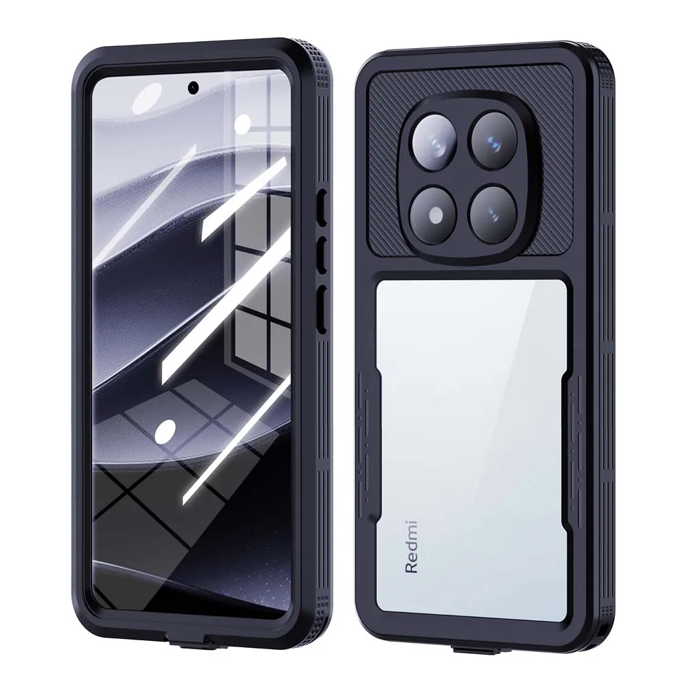 for Redmi Note 14 Pro 5G Waterproof Pouch Shockproof Phone Case Full Coverage Transparent Shell with Lanyard Button Cover Bumper