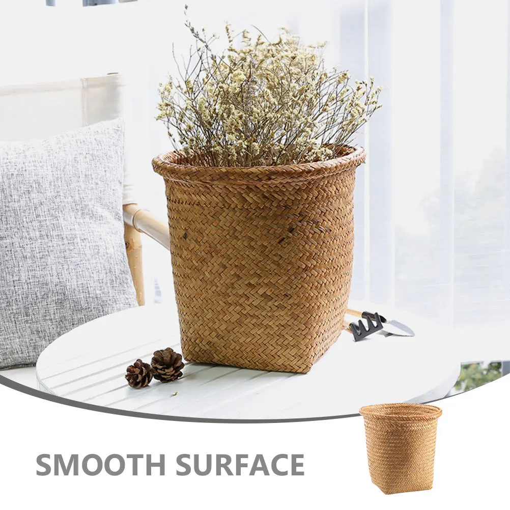 

Round Woven Storage Basket Large Capacity Straw Sundries Organizer For Desktop Bathroom Household Decorative Bin