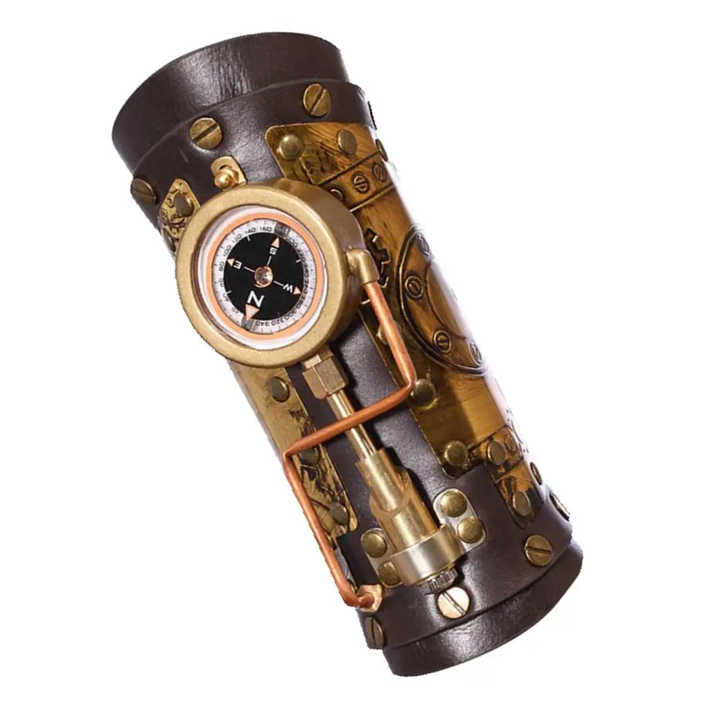 Steampunk Arm Sleeve with Compass Props Vintage Style Wrist Guard Cuff for Club Punk Cosplay Role Playing Halloween Theme Party